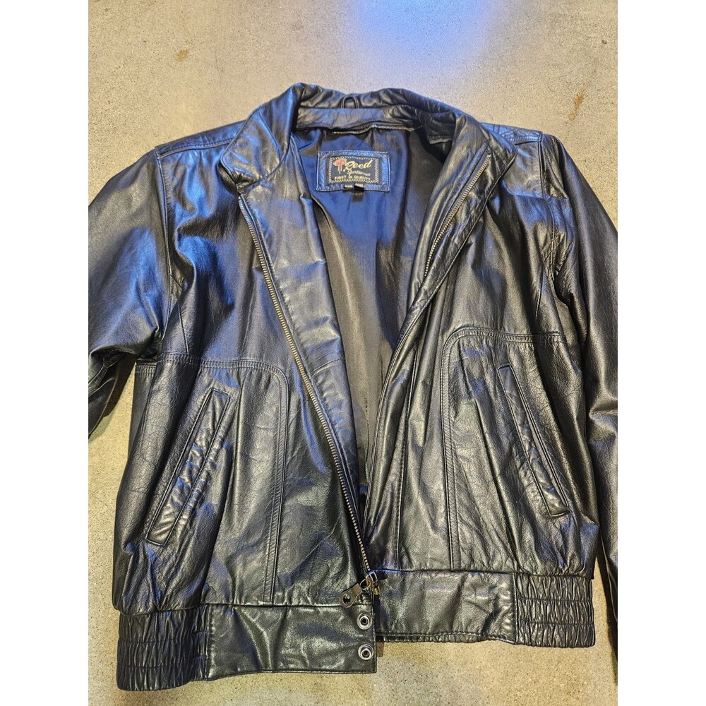 VTG Reed Sportswear Black leather bomber jacket  collar elasticized Waist